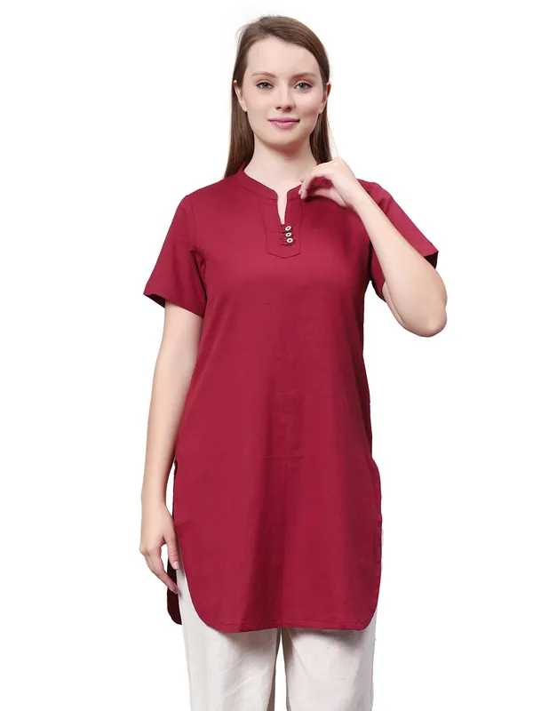 Maroon_Pure_Cotton_Regular_Kurta_For_Women