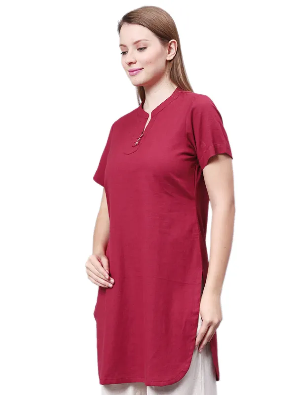 Maroon_Pure_Cotton_Regular_Kurta_For_Women