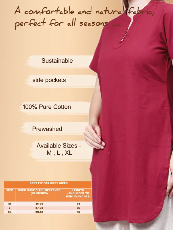 Maroon_Pure_Cotton_Regular_Kurta_For_Women
