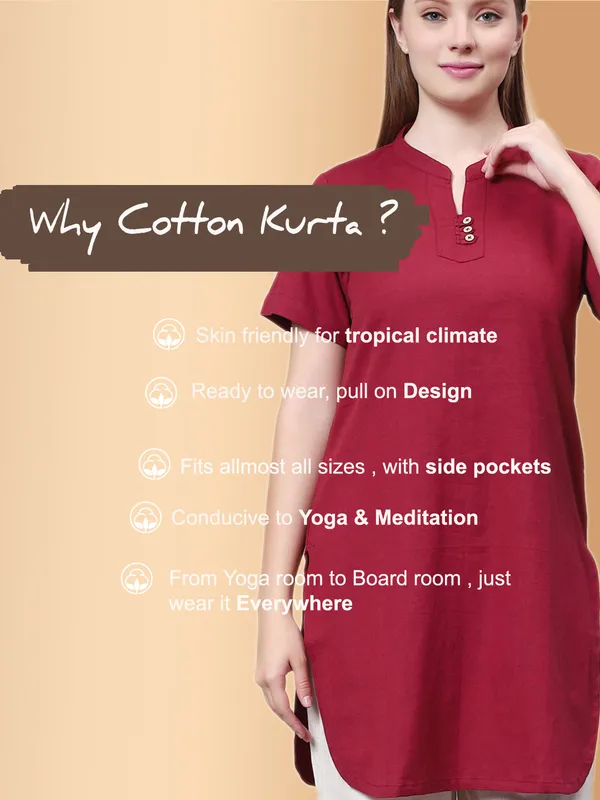 Maroon_Pure_Cotton_Regular_Kurta_For_Women