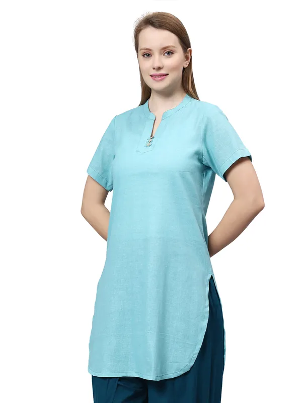 Turquoise__Pure_Cotton_Regular_Kurta_For_Women