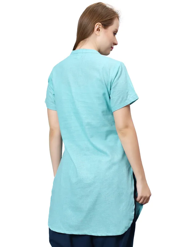 Turquoise__Pure_Cotton_Regular_Kurta_For_Women