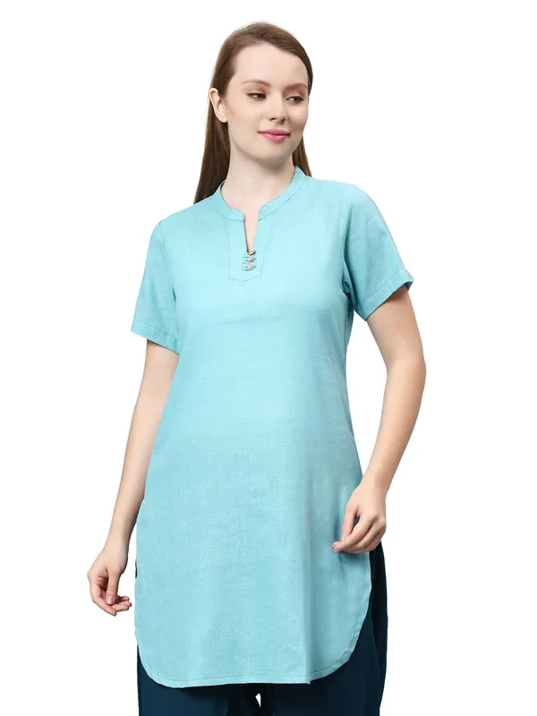 Turquoise__Pure_Cotton_Regular_Kurta_For_Women
