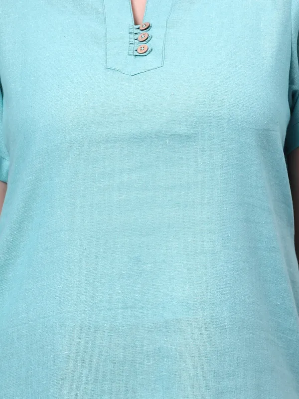 Turquoise__Pure_Cotton_Regular_Kurta_For_Women