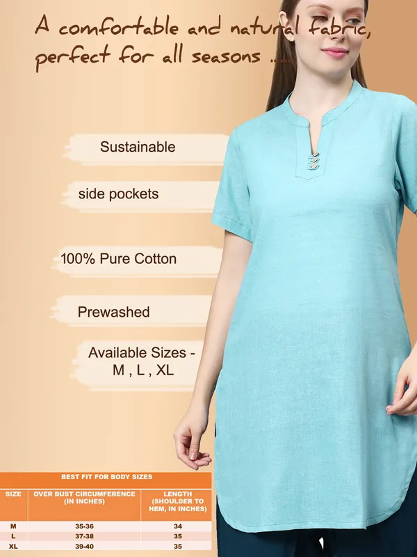 Turquoise__Pure_Cotton_Regular_Kurta_For_Women