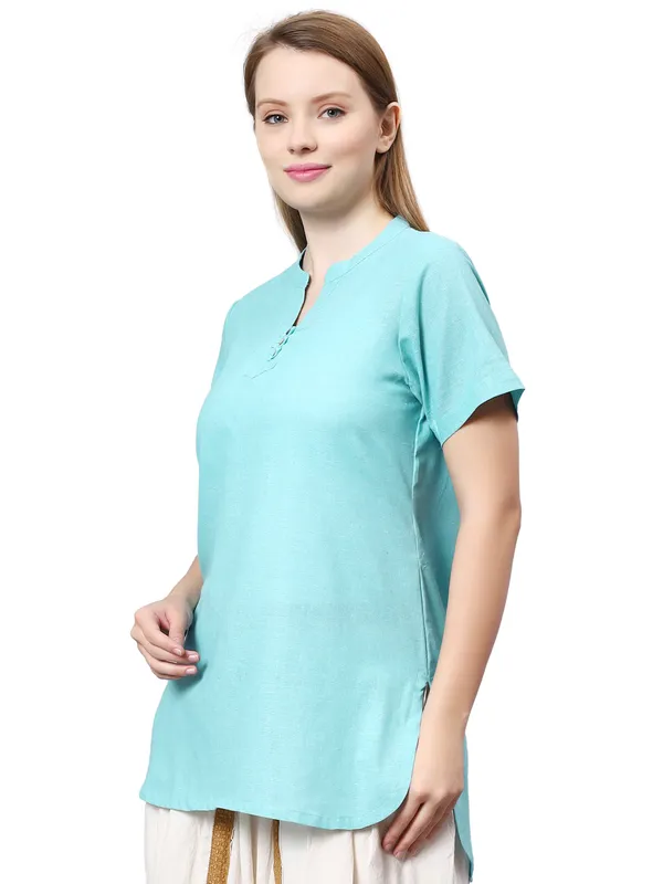Turquoise__Pure_Cotton_Regular_Kurta_For_Women