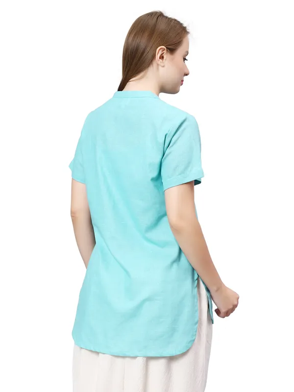 Turquoise__Pure_Cotton_Regular_Kurta_For_Women