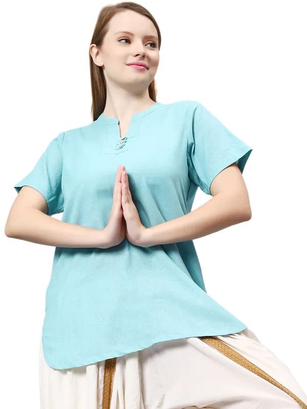 Turquoise__Pure_Cotton_Regular_Kurta_For_Women