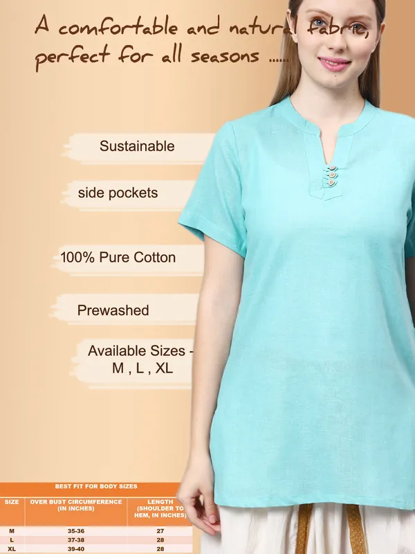 Turquoise__Pure_Cotton_Regular_Kurta_For_Women