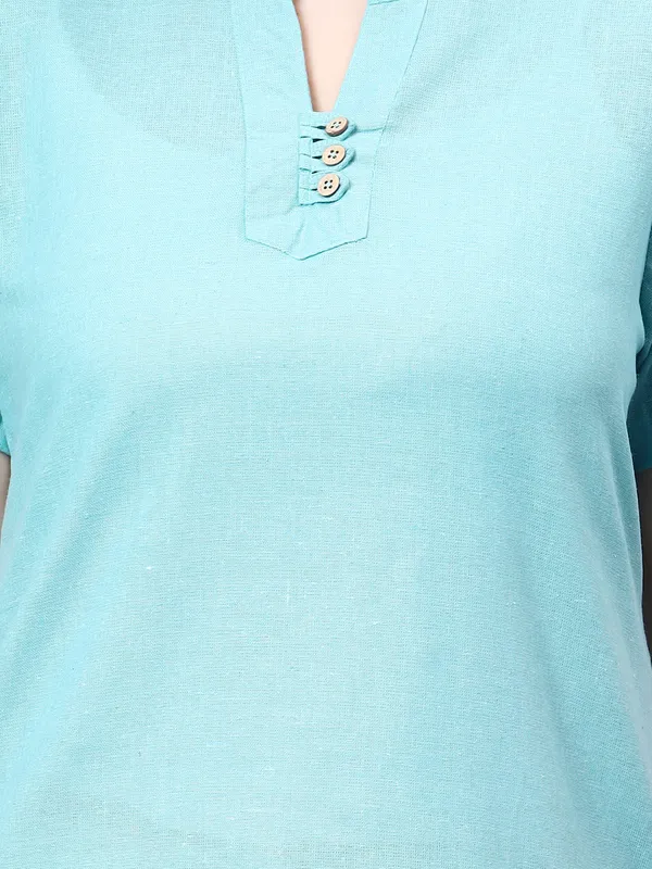 Turquoise__Pure_Cotton_Regular_Kurta_For_Women