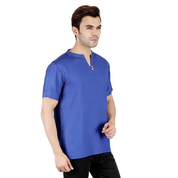 Blue_Men_Rayon_Short_Kurta_With_Short_Sleeves