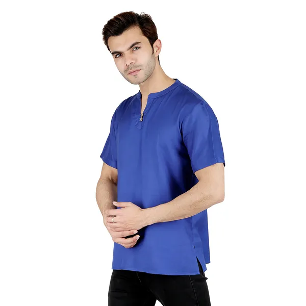 Blue_Men_Rayon_Short_Kurta_With_Short_Sleeves