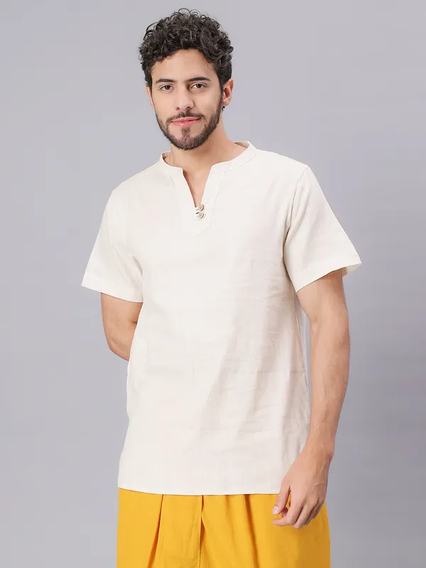 Off_White_Pure_Cotton_Regular_Kurta_For_Mens