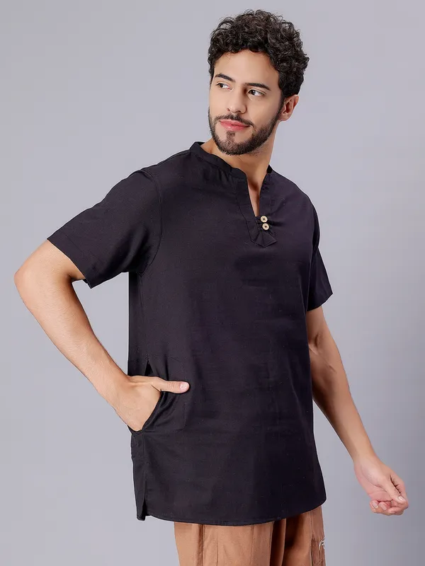 Black_Pure_Cotton_Regular_Kurta_For_Mens