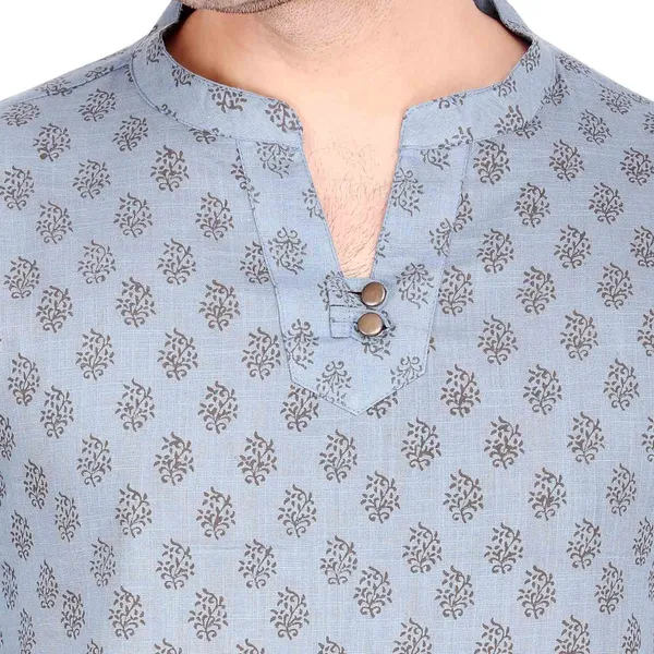 Grey_Men_Block_Print_Short_Cotton_Kurta