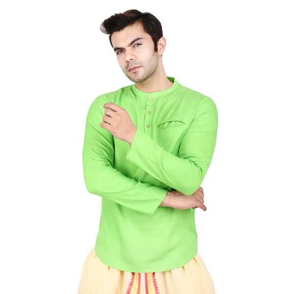 Green_Men_Rayon_Full_Sleeves_Short_Kurta