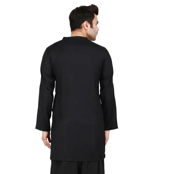 Black_Men_Rayon_Roll-Up_Sleeves_Long_Kurta