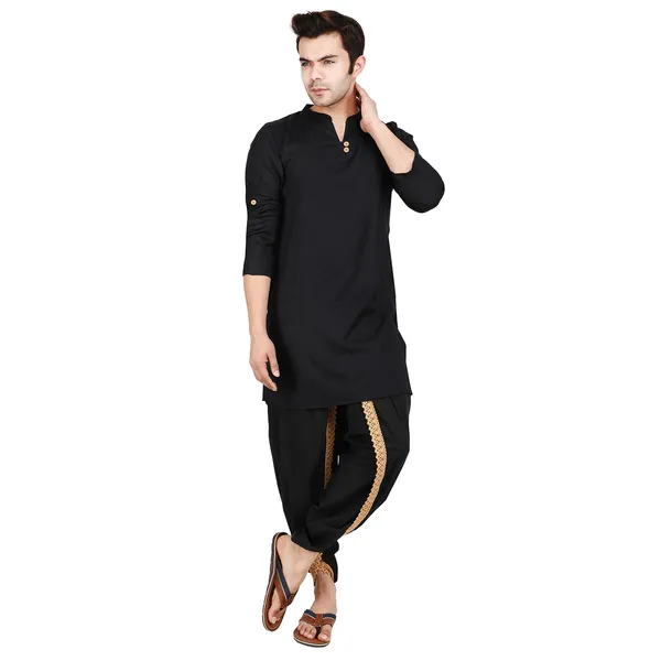 Black_Men_Rayon_Roll-Up_Sleeves_Long_Kurta