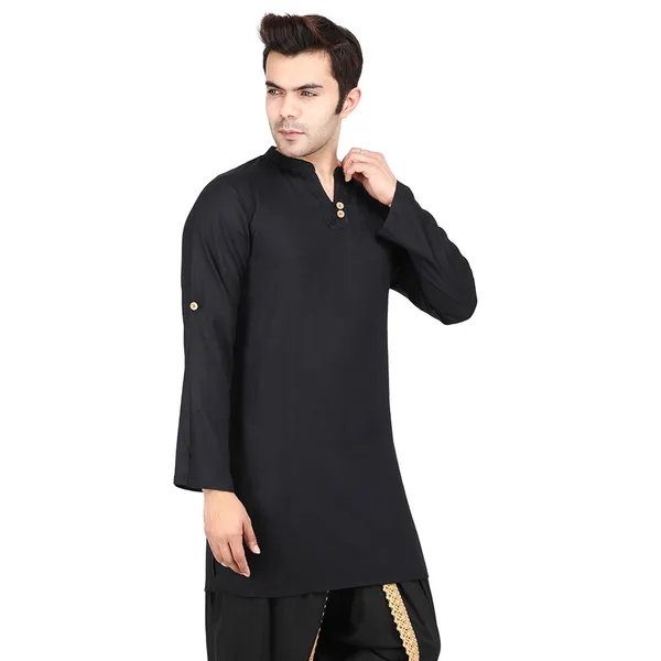 Black_Men_Rayon_Roll-Up_Sleeves_Long_Kurta