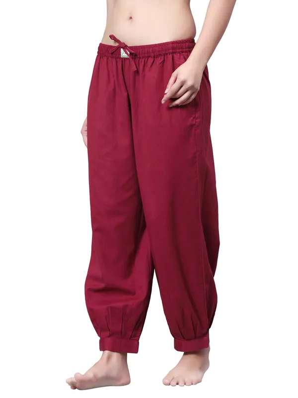 Maroon_Pure_Cotton_Regular_Yoga_Pant_For_Women