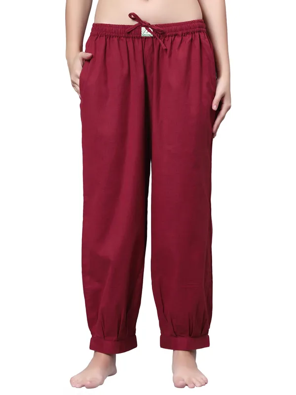 Maroon_Pure_Cotton_Regular_Yoga_Pant_For_Women