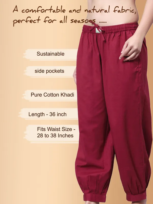 Maroon_Pure_Cotton_Regular_Yoga_Pant_For_Women