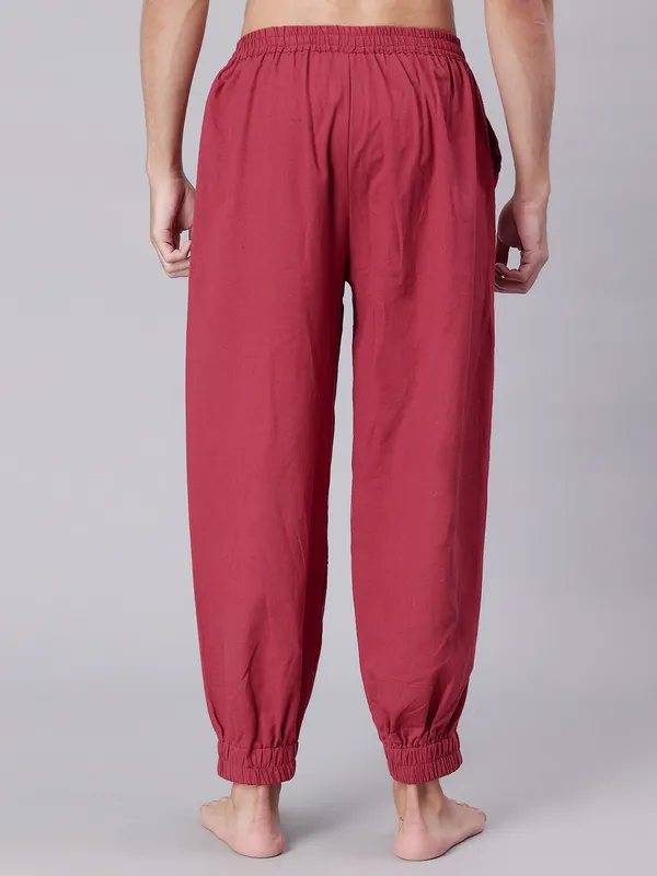 Maroon_Pure_Cotton_Regular_Yoga_Pant_For_Mens
