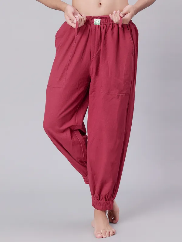 Maroon_Pure_Cotton_Regular_Yoga_Pant_For_Mens