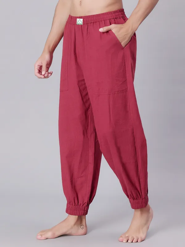 Maroon_Pure_Cotton_Regular_Yoga_Pant_For_Mens