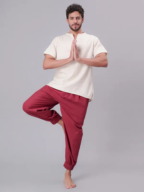 Maroon_Pure_Cotton_Regular_Yoga_Pant_For_Mens