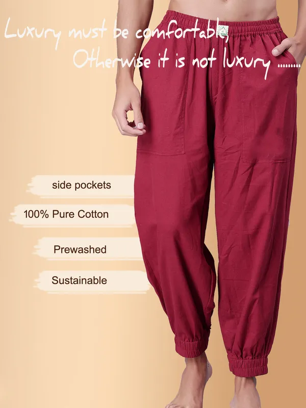 Maroon_Pure_Cotton_Regular_Yoga_Pant_For_Mens