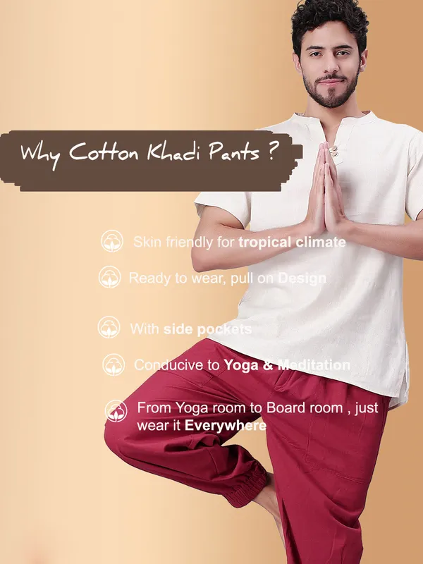 Maroon_Pure_Cotton_Regular_Yoga_Pant_For_Mens
