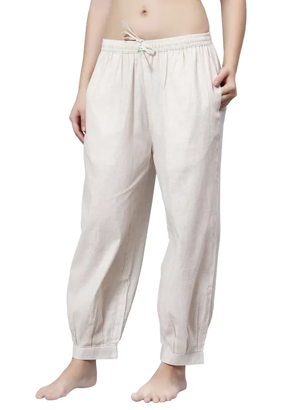 Off_White_Pure_Cotton_Regular_Yoga_Pant_For_Women
