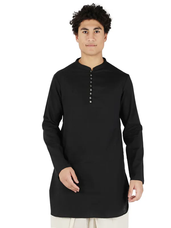 Black_Pure_Cotton_Regular_Kurta_For_Mens