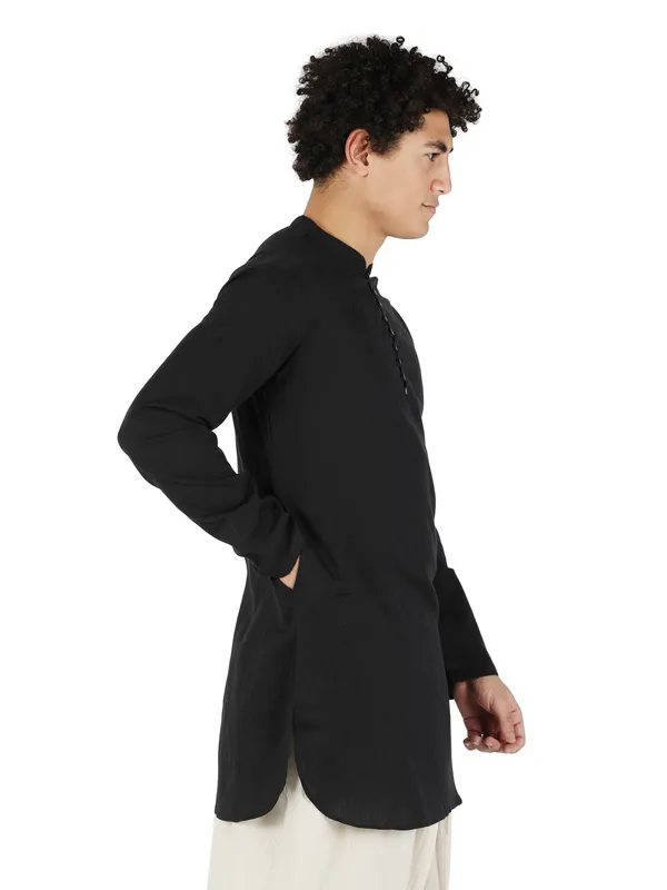 Black_Pure_Cotton_Regular_Kurta_For_Mens