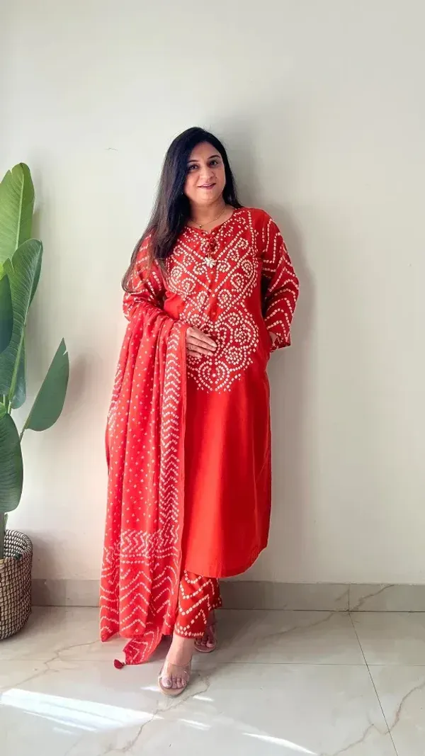 Rust_Orange_Bandhani_Printed_Kurta_Set_with_Palazzo