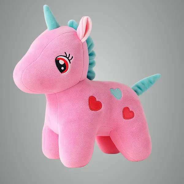 Pink_&_Mint_Heart_Pattern_Plush_Unicorn_Stuffed_Animal_Soft_Baby_Toy_(30_Cm)