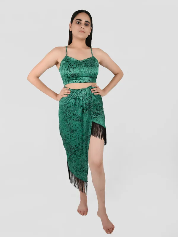Green_Snake_Printed_Satin_Top_With_Pleated_Skirt