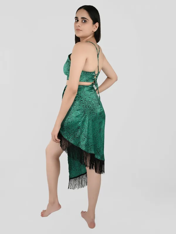 Green_Snake_Printed_Satin_Top_With_Pleated_Skirt