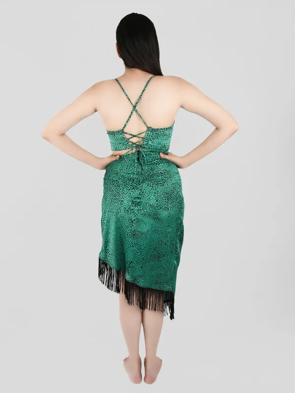 Green_Snake_Printed_Satin_Top_With_Pleated_Skirt