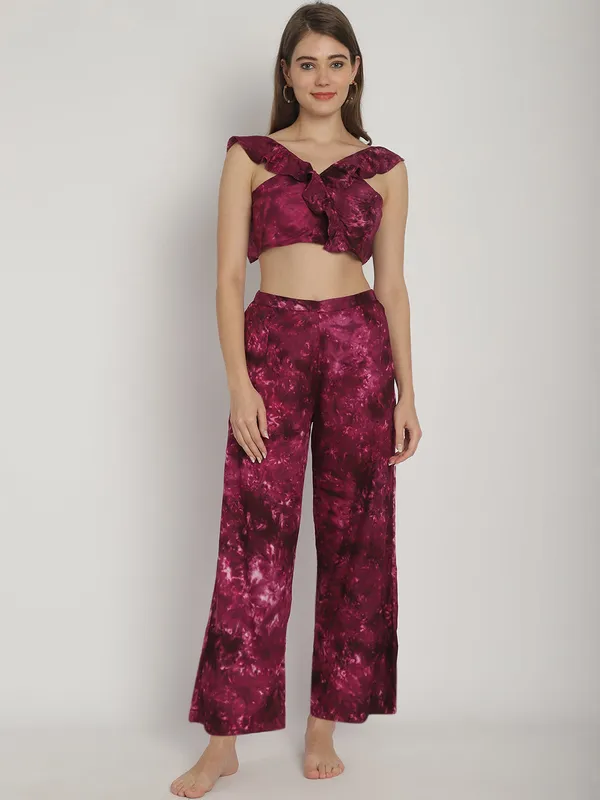 Wine_Tie_&_Dye_Printed_Frill_Top_&_Pants