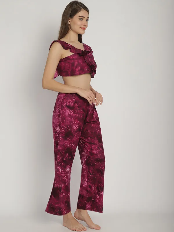 Wine_Tie_&_Dye_Printed_Frill_Top_&_Pants