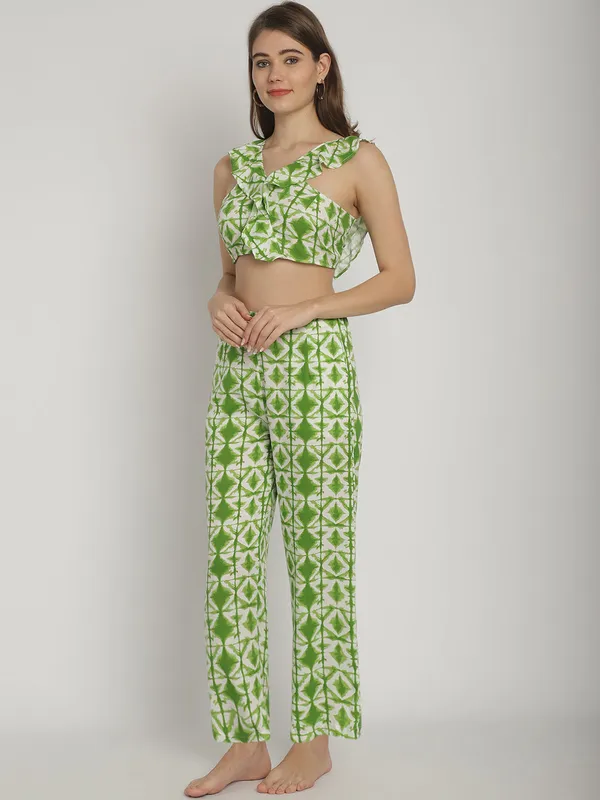 Green_Geometric_Printed_Frill_Top_&_Pants