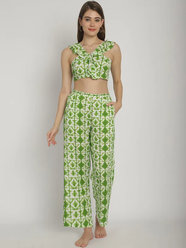 Green_Geometric_Printed_Frill_Top_&_Pants