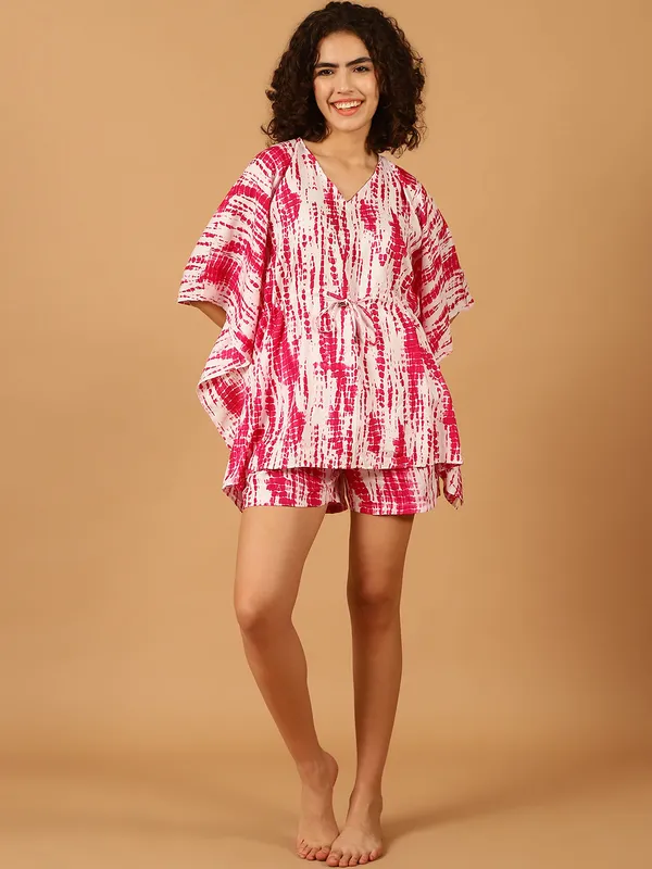 Pink_Tie_&_Dye_Printed_Kaftan__With_Shorts_Set_for_Women