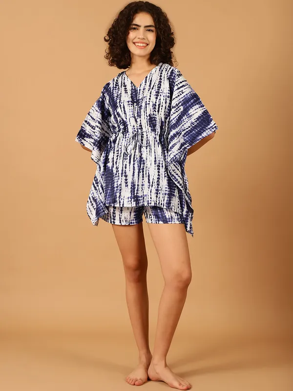Blue_Tie_&_Dye_Printed_Kaftan__With_Shorts_Set_for_Women