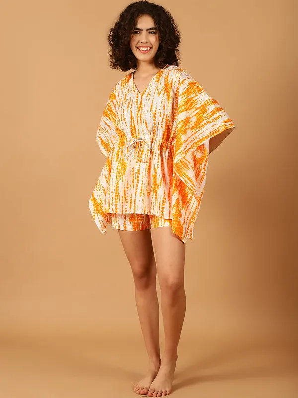 Yellow_Tie_&_Dye_Printed_Kaftan__With_Shorts_Set_for_Women