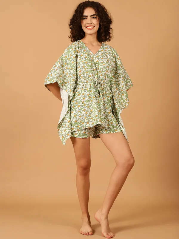 Green_Daisy_Dee_Printed_Kaftan__With_Shorts_Set_for_Women