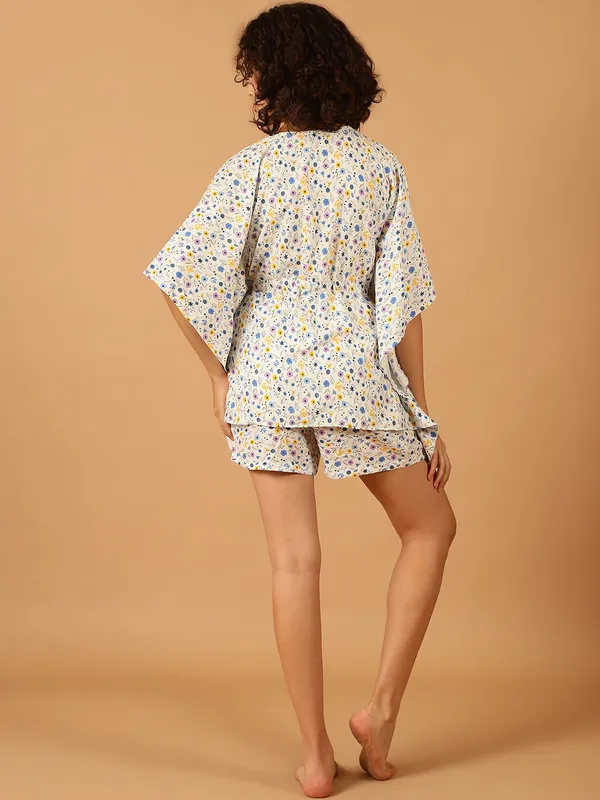 White_Floral_Printed_Kaftan__With_Shorts_Set_for_Women
