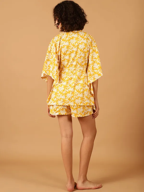 Yellow_Tropical_Printed_Kaftan__With_Shorts_Set_for_Women